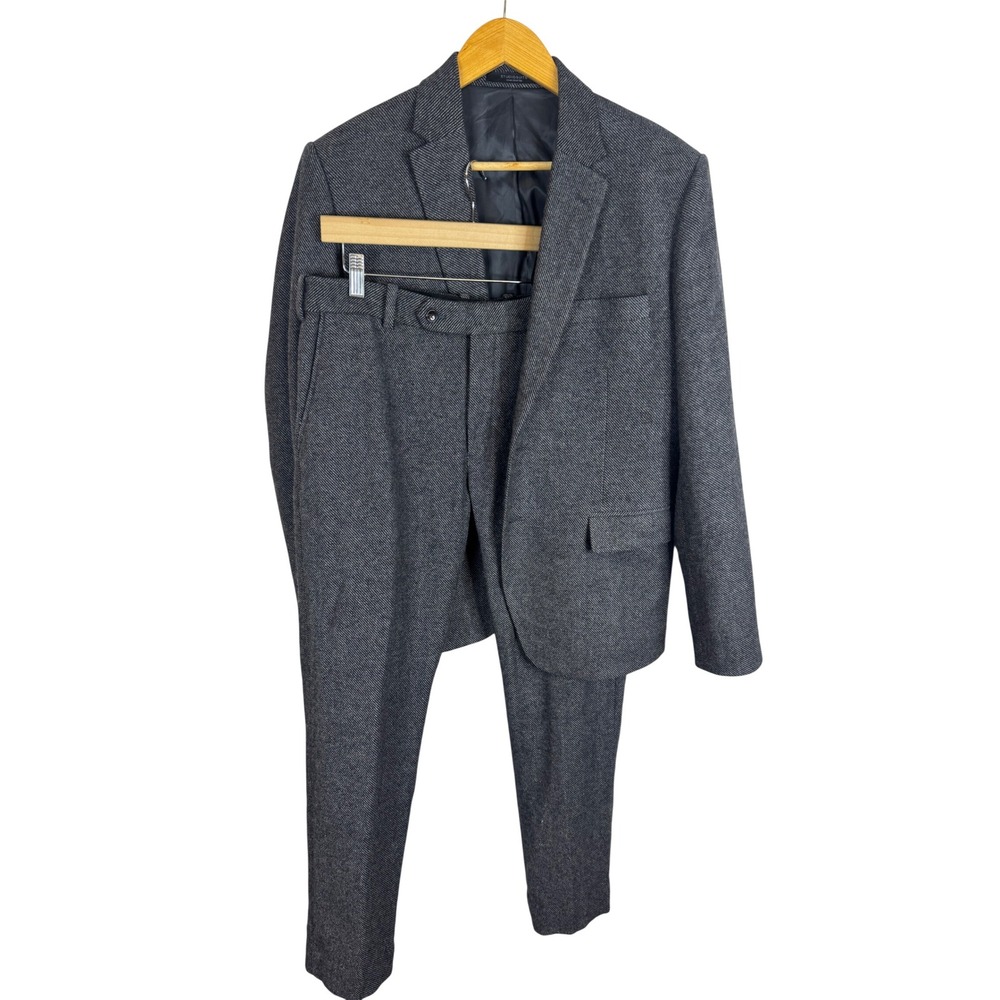 StudioSuits Hand Crafted Grey Herringbone 2 Piece Suit Blazer Men 38R 32x30
